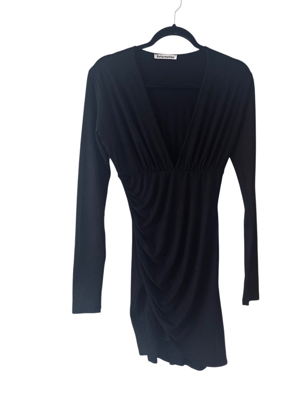 Reformation Black Long-Sleeve V-Neck Wrap Dress Size S